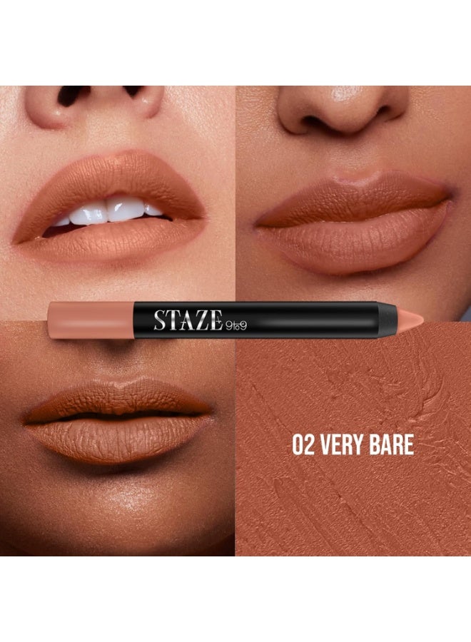 Staze 9to9 Pout On Matte + Smudgeproof Lip Crayon | Non-Drying, Transferproof & Sharpenable| Pigmented Matte Finish | 12-Hour Stay | Lightweight | 02 Very Bare | 3.5 g - Image 2